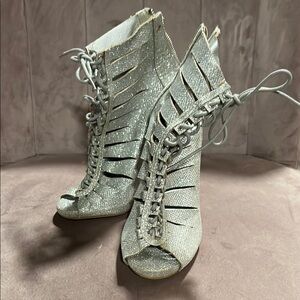 Bella Marie Silver Heels with Open-Toe Design and Stiletto Heel